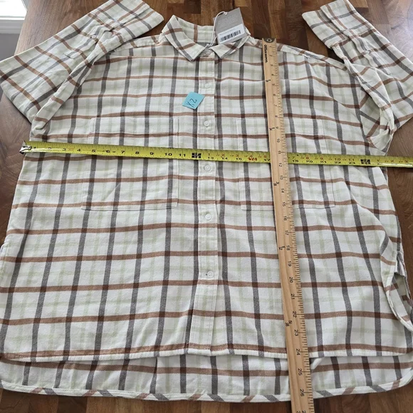 Everlane Boxy Flannel Cream Brown Plaid Button Down Shirt Sz Women's Medium NWT - Picture 10 of 13